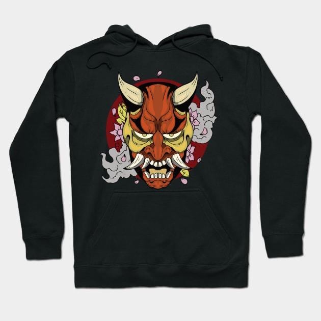 Red Oni Mask Hoodie by Redgy.Art